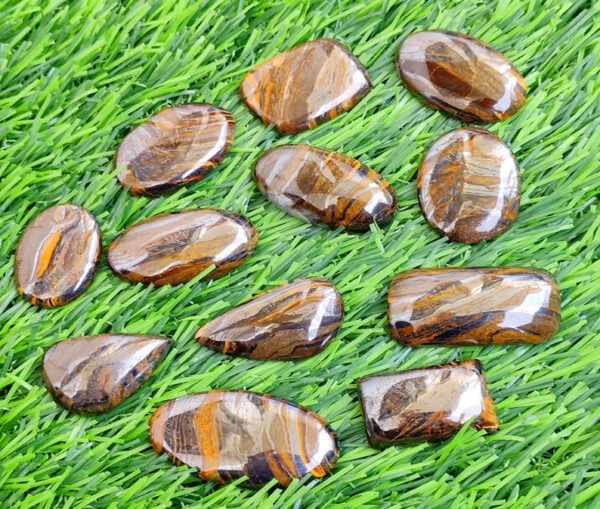 African Tiger Eye Cabochon, Tiger Eye Stone Wholesale Lot African Tiger Eye Gems Polished Loose Stone For Jewelry Mix Size/Shapes Per Carats