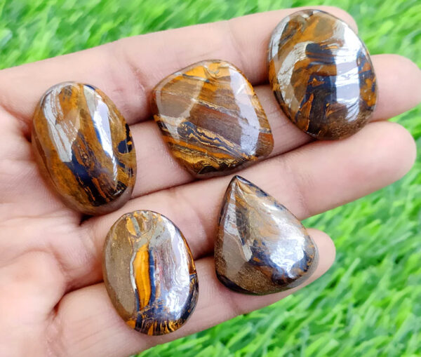 African Tiger Eye Cabochon, Tiger Eye Stone Wholesale Lot African Tiger Eye Gems Polished Loose Stone For Jewelry Mix Size/Shapes Per Carats