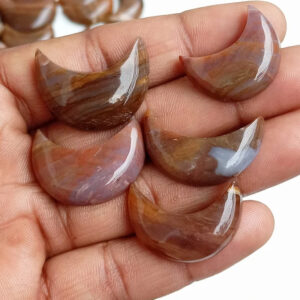 Agate Moon, Crescent Moon, Plume Agate Cabochon, Natural Agate Moon Beads, Agate Crystal Moons for Wirewrap Pendants, Rings jewelry Stone