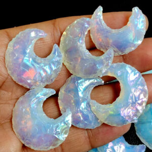 Angel Aura Quartz, Aura Opalite Crescent Moons, Angel Aura Crystal, Rainbow Coated Opalite Moons, Titanium Coated Aura Moons for Jewelry