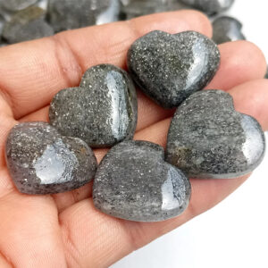 Black Sun Stone Hearts, Natural Sun Stone Crescent Heart Crystal, Designer Sunstone Heart, FLAT Heart Cabochons for Rings, Pendants Jewelry