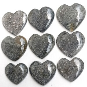 Black Sun Stone Hearts, Natural Sun Stone Crescent Heart Crystal, Designer Sunstone Heart, FLAT Heart Cabochons for Rings, Pendants Jewelry