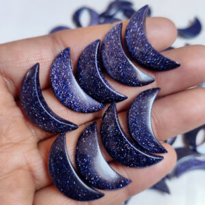 Blue Goldstone Crescent Moon, Sandstone Moon Carved Crystal, Sandstone Moon Cabochon AAA Gemstone Moon svg for Jewelry, Craft Decor Supplies