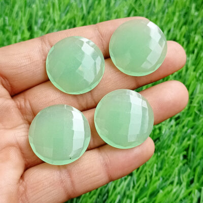 Aqua Chalcedony Round Faceted Disc