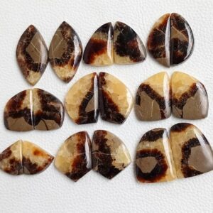 Yellow Septarian Cabochon Pair, Wholesale Natural Septarian Stone, Bulk Septarian Gemstone, Yellow Septarian Matched Pair for Jewelry