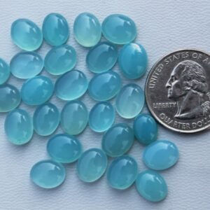 8x10MM Natural Chalcedony Cabochon, Aqua dyed Chalcedony Oval AAA Chalcedony Calibrated Gemstone for Ring, Necklace Jewelry Making Stone