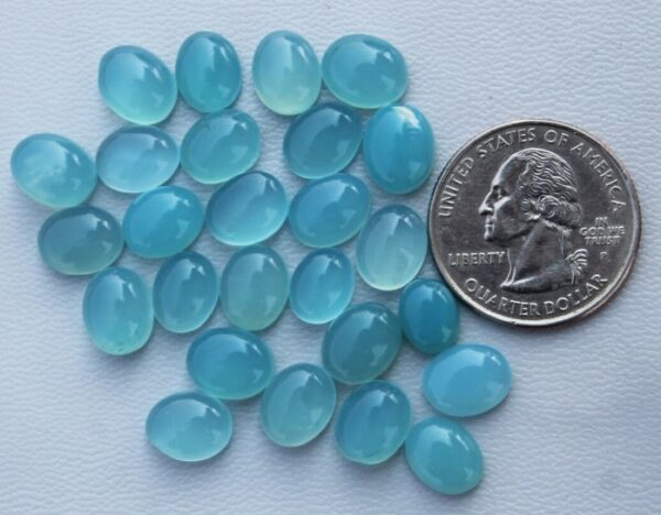 8x10MM Natural Chalcedony Cabochon, Aqua dyed Chalcedony Oval AAA Chalcedony Calibrated Gemstone for Ring, Necklace Jewelry Making Stone