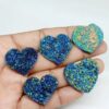 Titanium Aura Coated Hearts Druzy Cabochon, Titanium Aura Coated Gemstone, Rainbow Aura Coated Heart Agate For Jewelry, Pendant, Necklace